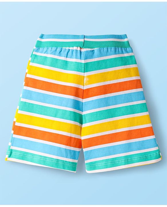 Babyhug Cotton Knit Mid Thigh Lenght Shorts with Dino Print & Stripes Pack of 3 - Yellow & White