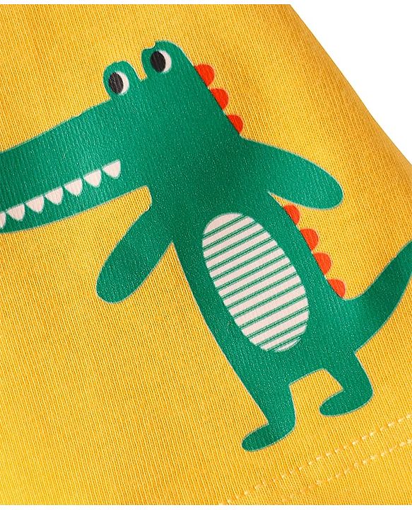 Babyhug Cotton Knit Mid Thigh Lenght Shorts with Dino Print & Stripes Pack of 3 - Yellow & White