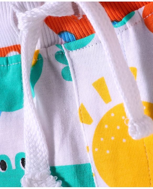 Babyhug Cotton Knit Mid Thigh Lenght Shorts with Dino Print & Stripes Pack of 3 - Yellow & White