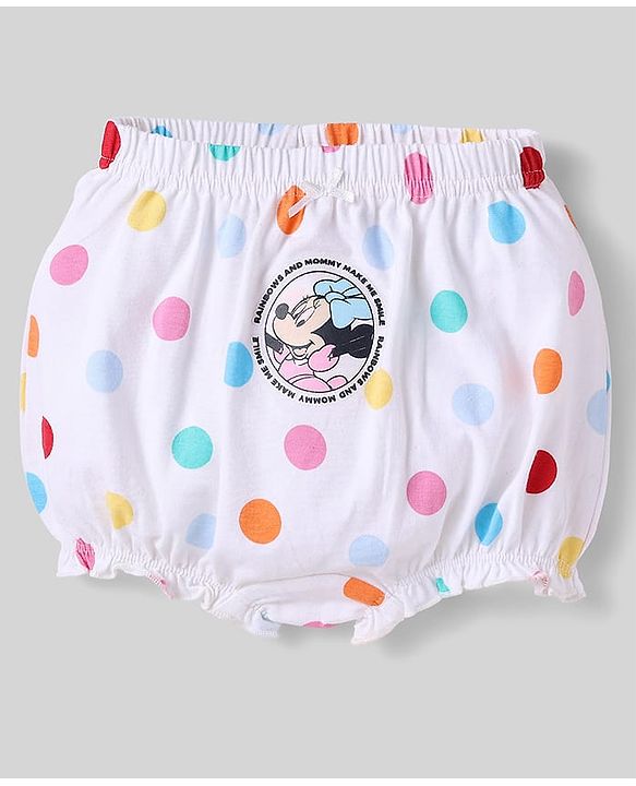 Babyhug Disney Cotton Knit Bloomers With Minnie Mouse Graphics - Pink Light Blue & White