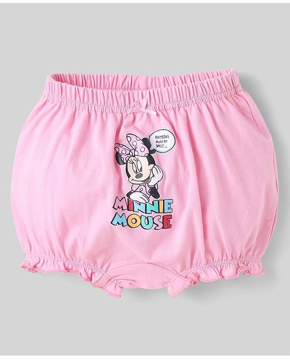 Babyhug Disney Cotton Knit Bloomers With Minnie Mouse Graphics - Pink Light Blue & White