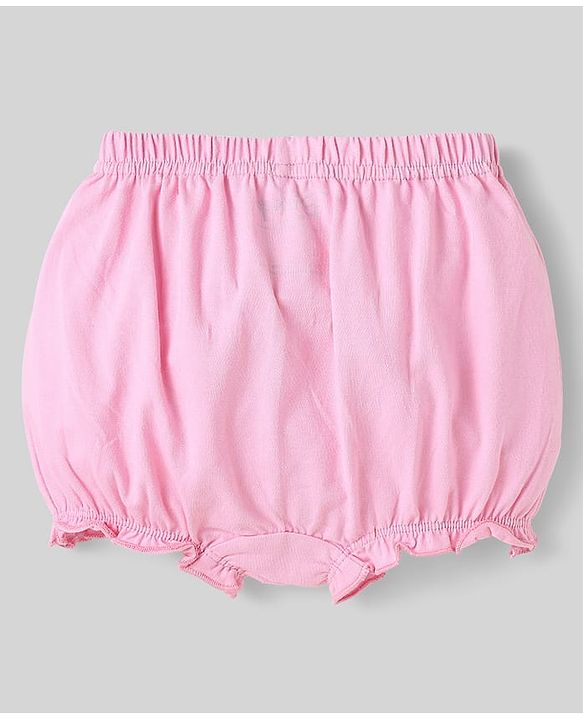Babyhug Disney Cotton Knit Bloomers With Minnie Mouse Graphics - Pink Light Blue & White