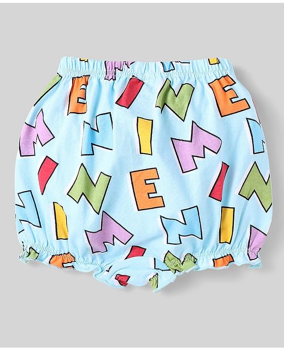Babyhug Disney Cotton Knit Bloomers With Minnie Mouse Graphics - Pink Light Blue & White