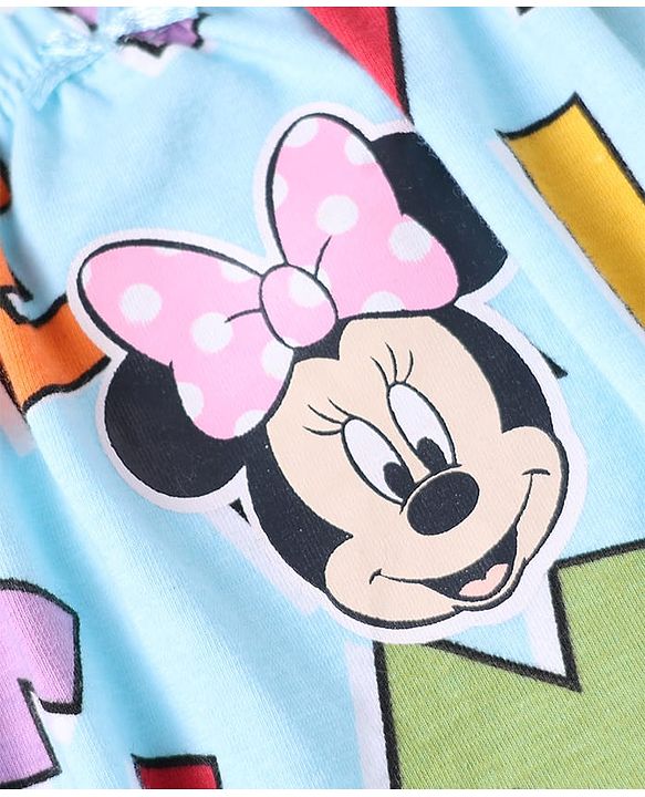 Babyhug Disney Cotton Knit Bloomers With Minnie Mouse Graphics - Pink Light Blue & White