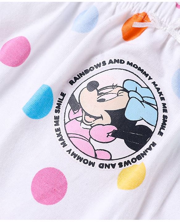 Babyhug Disney Cotton Knit Bloomers With Minnie Mouse Graphics - Pink Light Blue & White