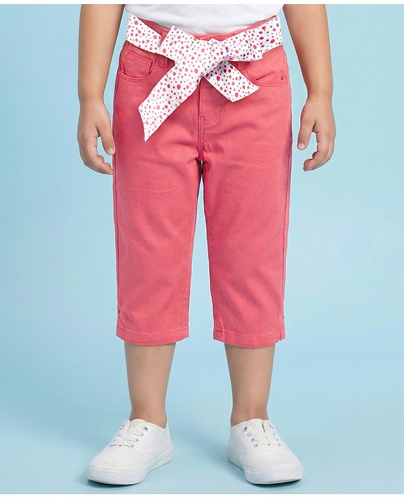 Babyhug Twill Woven Solid Capri with Stretch - Coral