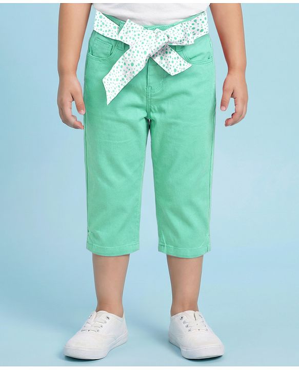 Babyhug Twill Woven Solid Capri with Stretch - Light Green