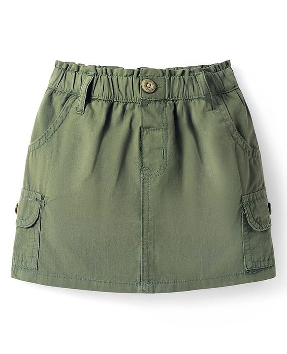 Babyhug Twill Woven Mid Thigh Solid Color Skorts with Stretch - Olive Green