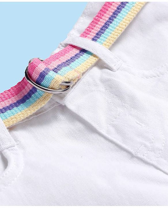 Babyhug Twill Woven Full Length Solid Color Flared Pants with Belt - White