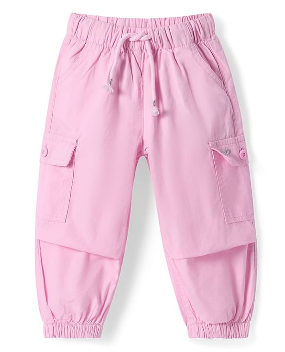 Babyhug Poplin Woven Full Length Solid Color Trousers - Pink