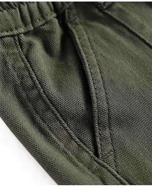 Babyhug Twill Woven Full Length Wide Leg Solid Color Trouser with Stretch - Olive Green