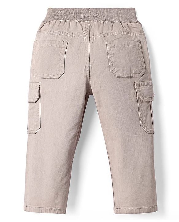 Babyhug Twill Woven Full Length Solid Color Stretchable Trouser with Cargo Pockets - Beige