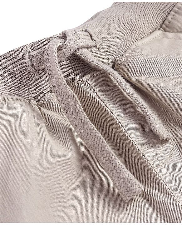 Babyhug Twill Woven Full Length Solid Color Stretchable Trouser with Cargo Pockets - Beige