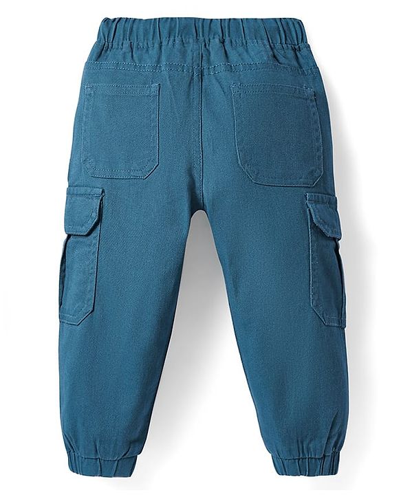 Babyhug Twill Woven Full Length Solid Color Stretchable Trouser with Cargo Pockets - Teal Blue