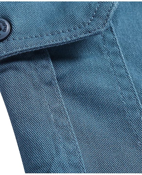 Babyhug Twill Woven Full Length Solid Color Stretchable Trouser with Cargo Pockets - Teal Blue