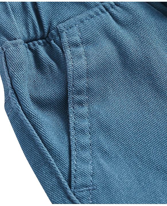 Babyhug Twill Woven Full Length Solid Color Stretchable Trouser with Cargo Pockets - Teal Blue