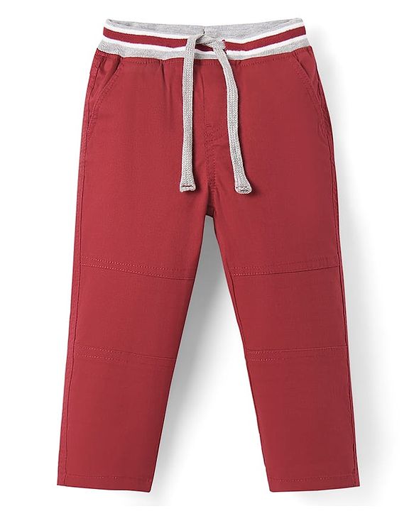 Babyhug Twill Woven Full Length Solid Color Cut & Sew Trouser with Stretch - Maroon