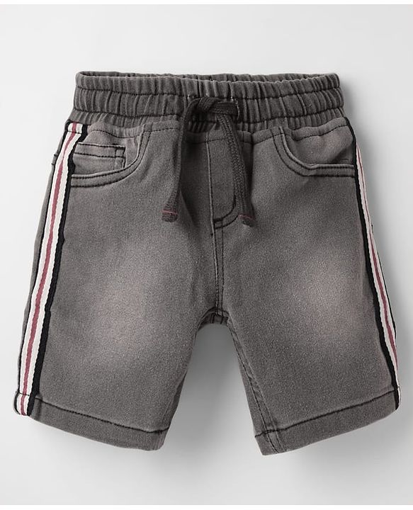 Babyhug Above Knee Length Solid Denim Shorts With Stretch - Grey