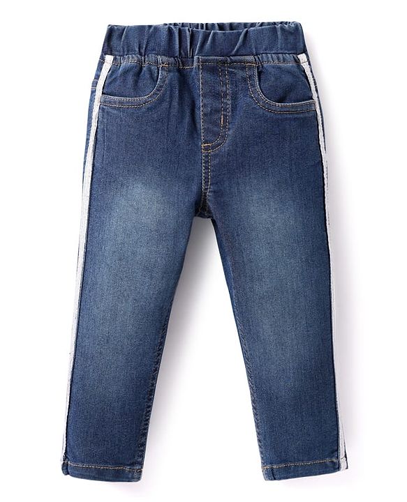 Babyhug Full Length Washed Denim Jeans with Stretch - Blue