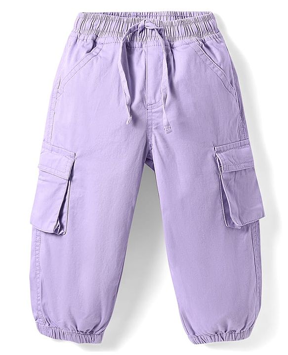 Babyhug Twill Woven Full Length Solid Joggers - Lilac