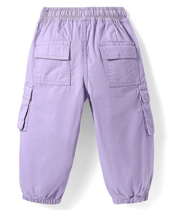 Babyhug Twill Woven Full Length Solid Joggers - Lilac