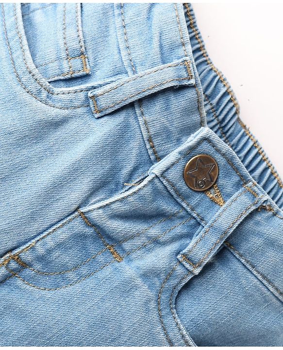Babyhug Full Length Wide Leg Denim Washed Jeans With Stretch & Cargo Pockets - Blue