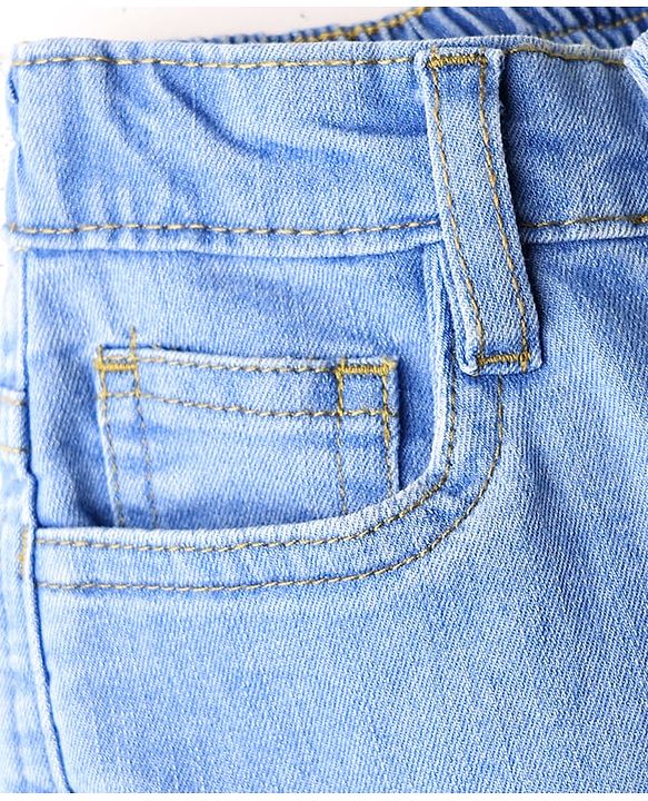 Babyhug Full Length Wide Leg Denim Washed Jeans With Stretch & Cargo Pockets - Blue