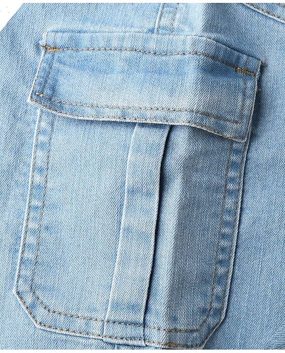 Babyhug Full Length Wide Leg Denim Washed Jeans With Stretch & Cargo Pockets - Blue