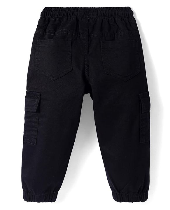 Babyhug Full Length Washed Denim Jogger With Stretch & Cargo Pockets - Black
