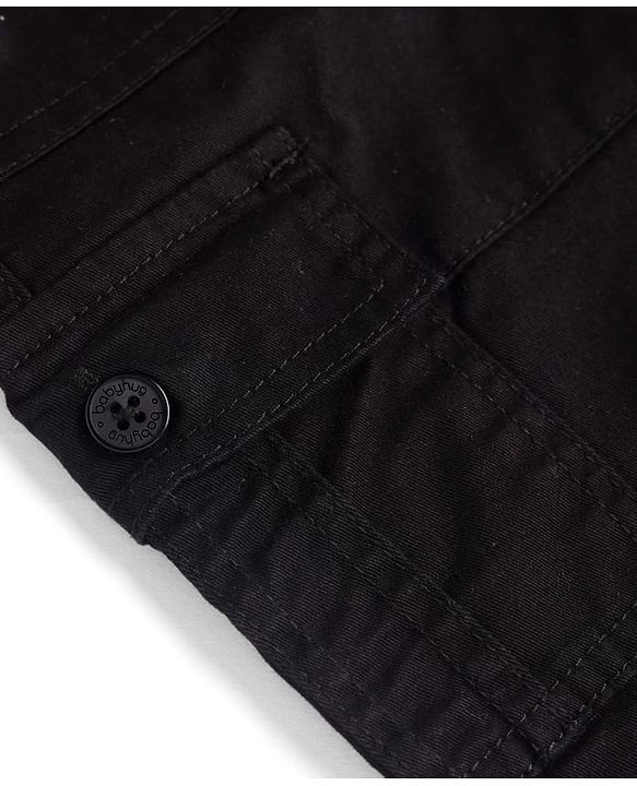 Babyhug Full Length Washed Denim Jogger With Stretch & Cargo Pockets - Black