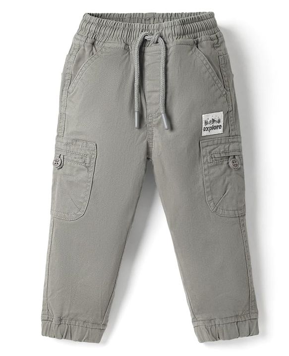 Babyhug Twill Woven Full Length Solid Trouser With Stretch - Grey