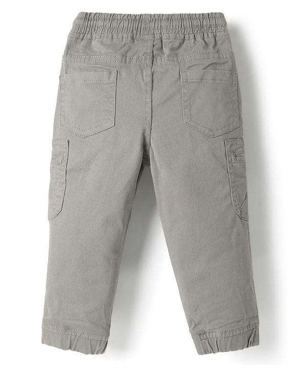 Babyhug Twill Woven Full Length Solid Trouser With Stretch - Grey