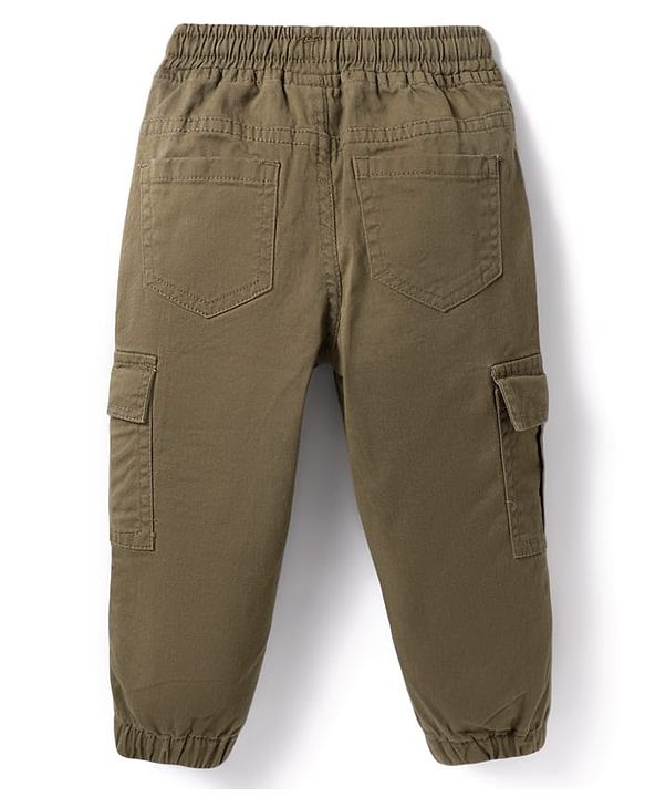 Babyhug Twill Woven Full Length Solid Color Trousers With Stretch and Pockets - Olive Green