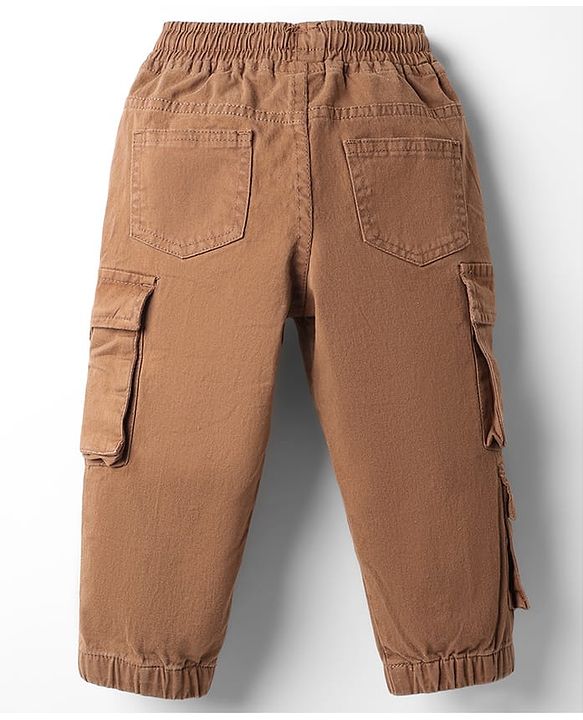 Babyhug Twill Woven Full Length Trouser With Text Patch - Brown