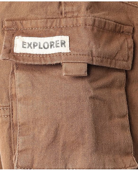 Babyhug Twill Woven Full Length Trouser With Text Patch - Brown