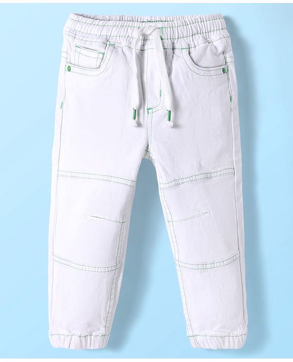 Babyhug Twill Woven Full Length Solid Trouser With Stretch - White