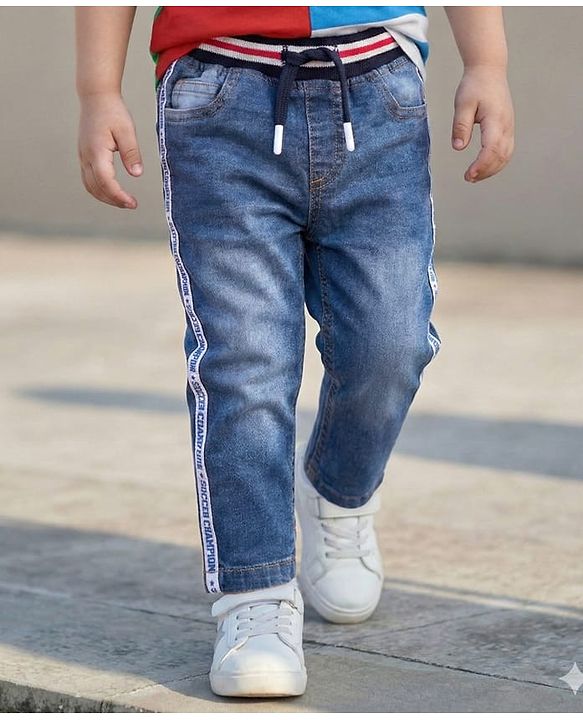 Babyhug Cotton Denim Full Length Washed Jeans with Stretch - Blue
