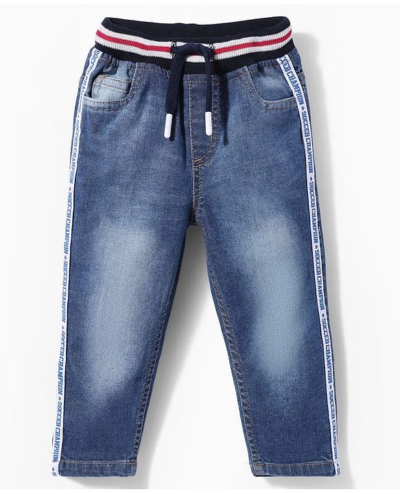 Babyhug Cotton Denim Full Length Washed Jeans with Stretch - Blue