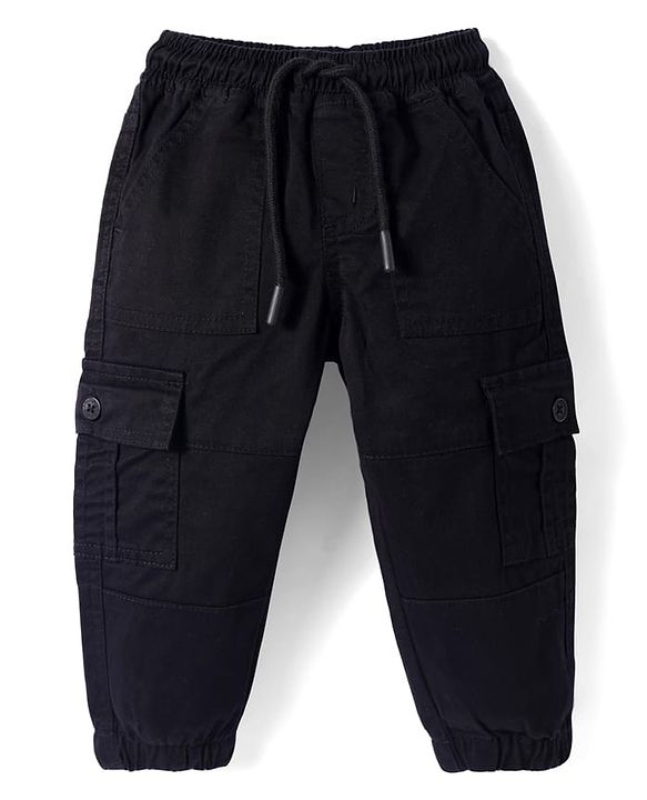Babyhug Poplin Woven Full Length Solid Trouser With Cargo Pockets - Black