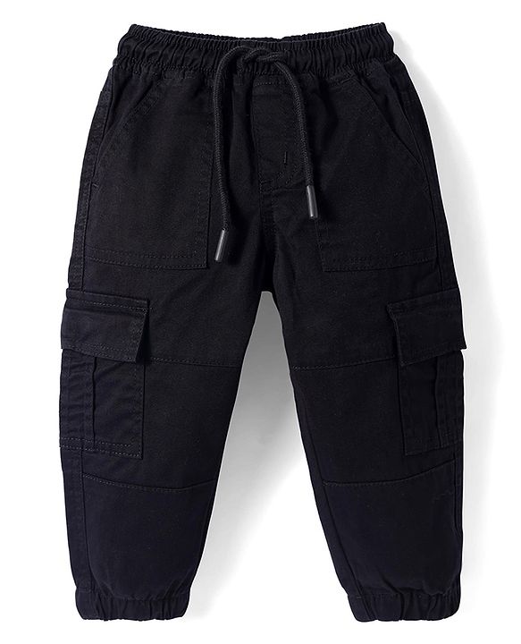 Babyhug Poplin Woven Full Length Solid Trouser With Cargo Pockets - Black