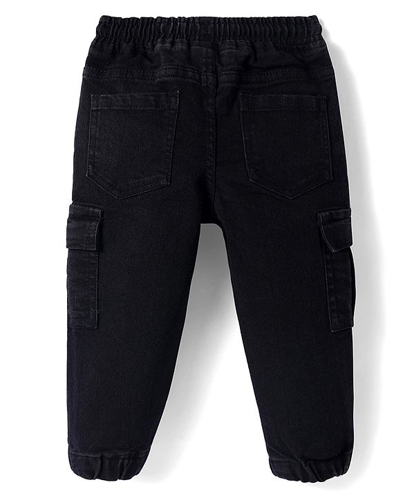Babyhug Poplin Woven Full Length Solid Trouser With Cargo Pockets - Black
