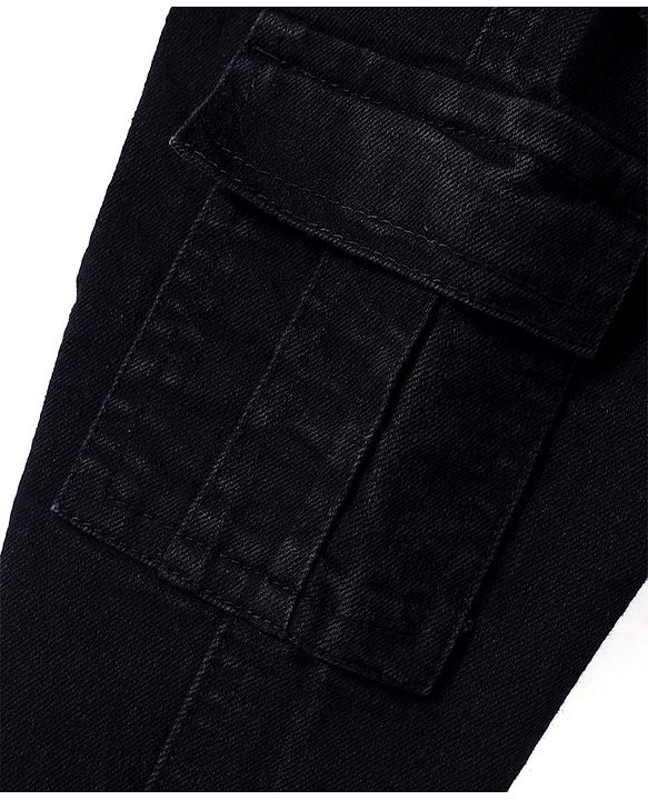 Babyhug Poplin Woven Full Length Solid Trouser With Cargo Pockets - Black