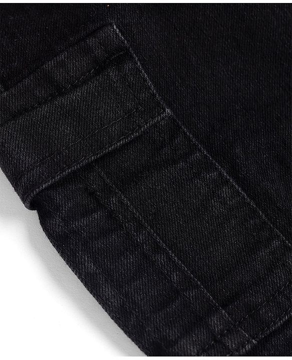 Babyhug Poplin Woven Full Length Solid Trouser With Cargo Pockets - Black