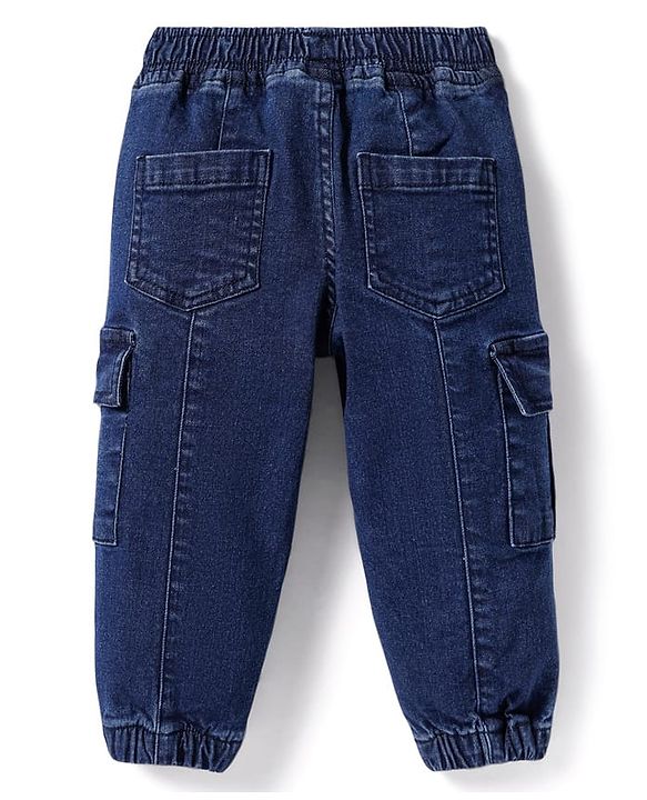 Babyhug Denim Full Length Washed Jogger With Stretch - Blue