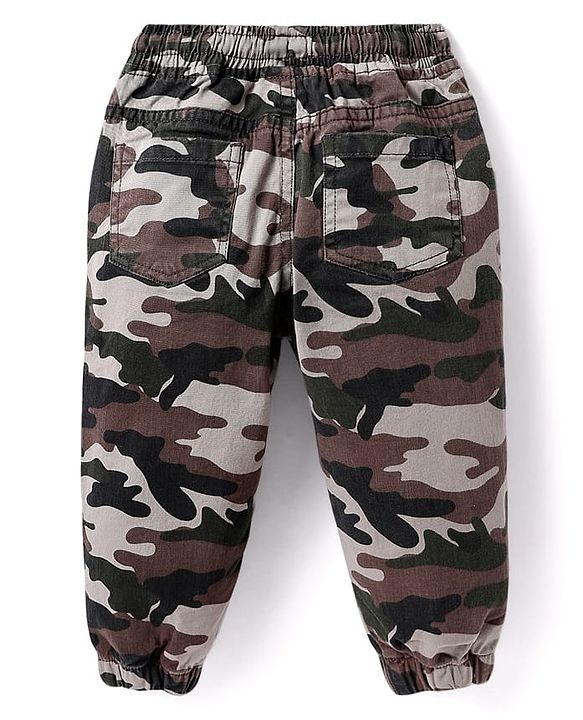 Babyhug Cotton Lycra Woven Full Length Trousers With Stretch Camouflage Print -Dark Green