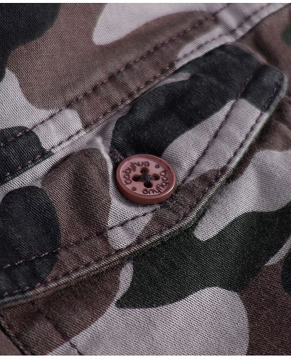Babyhug Cotton Lycra Woven Full Length Trousers With Stretch Camouflage Print -Dark Green