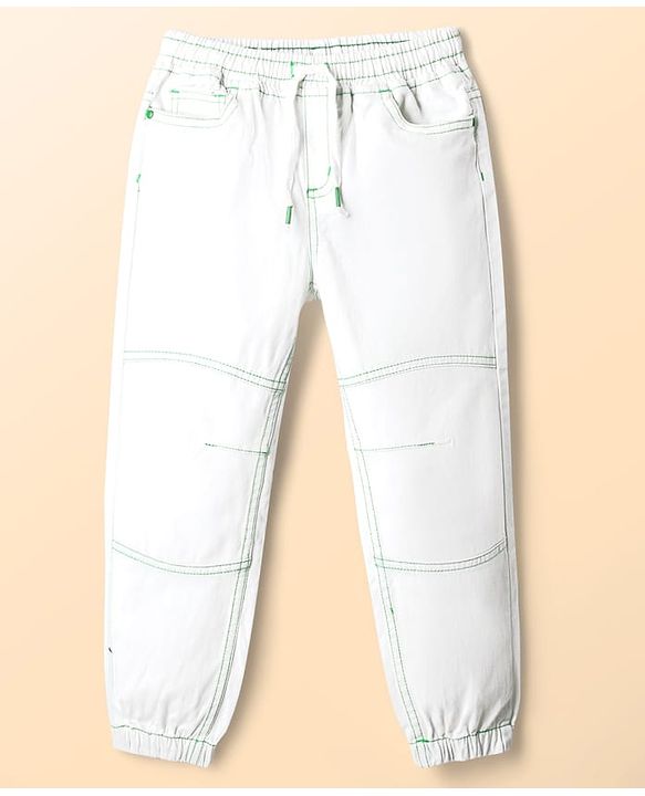 Babyhug Twill Woven Full Length Trousers With Stretch - White