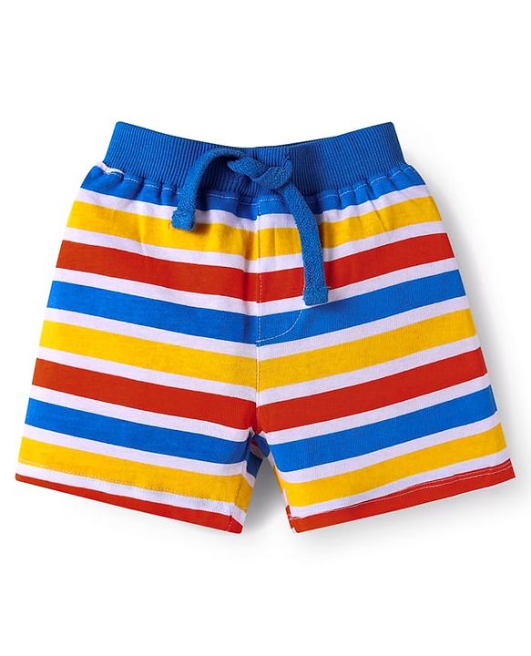 Babyhug Single Jersey Knit Shorts with Stripes & Dino Print of 3 - Blue & Red