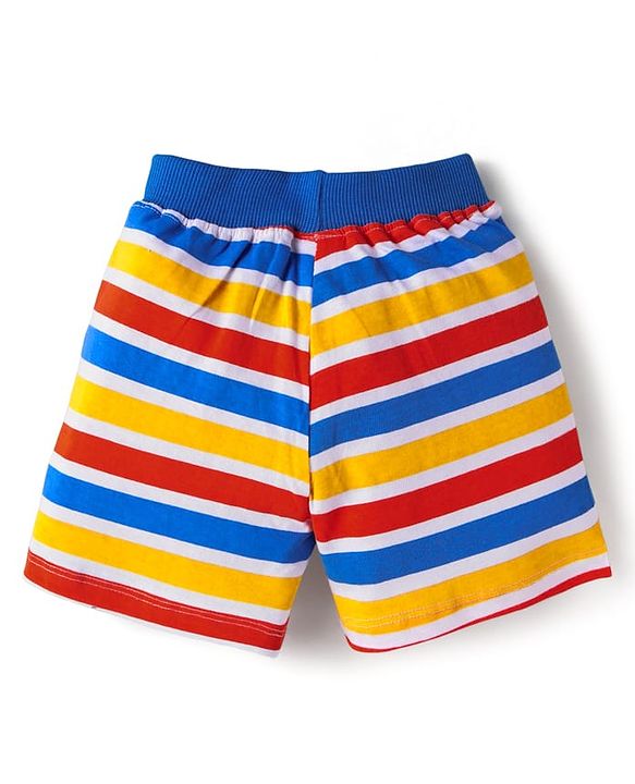 Babyhug Single Jersey Knit Shorts with Stripes & Dino Print of 3 - Blue & Red