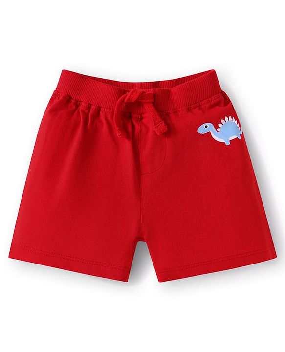 Babyhug Single Jersey Knit Shorts with Stripes & Dino Print of 3 - Blue & Red